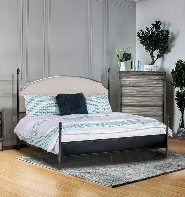 Transitional Panel Bed Sinead California King Panel Bed CM7420-CK CM7420-CK in Black, Beige Fabric