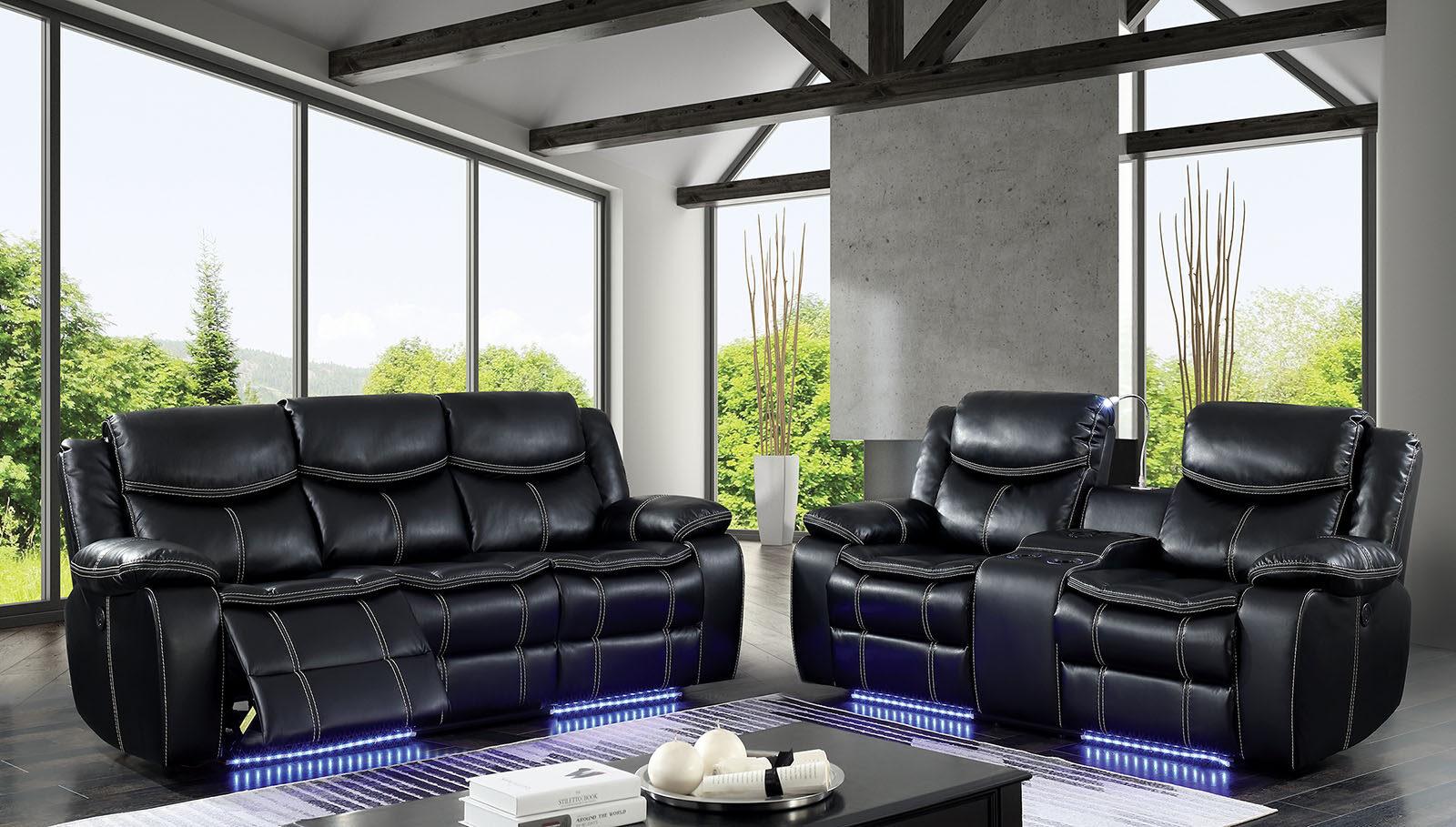 

    
Transitional Black Breathable Leatherette Power Living Room Set 3pcs Furniture of America Sirius
