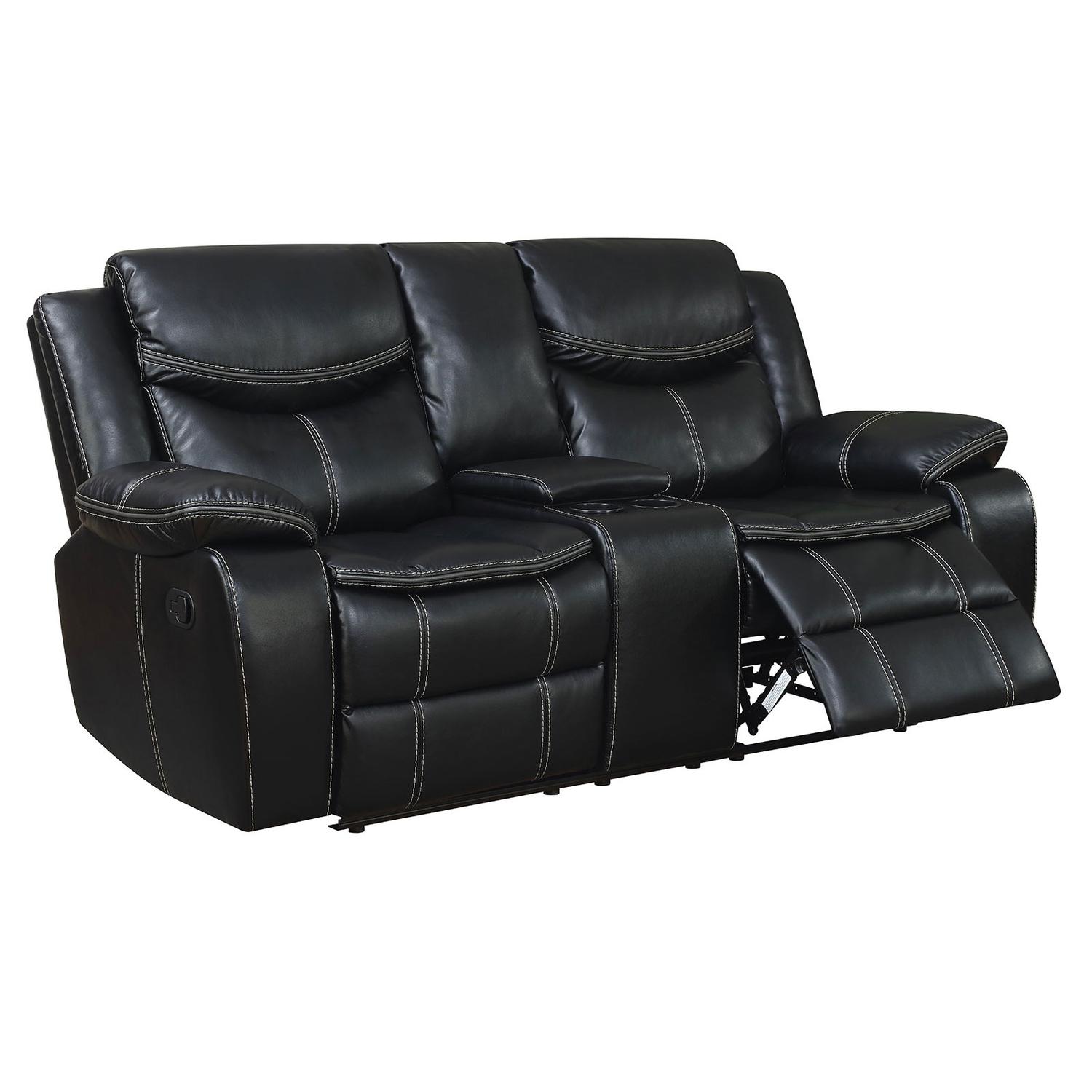 

    
Transitional Black Breathable Leatherette Recliner Loveseat Furniture of America CM6981-LV-CT Pollux
