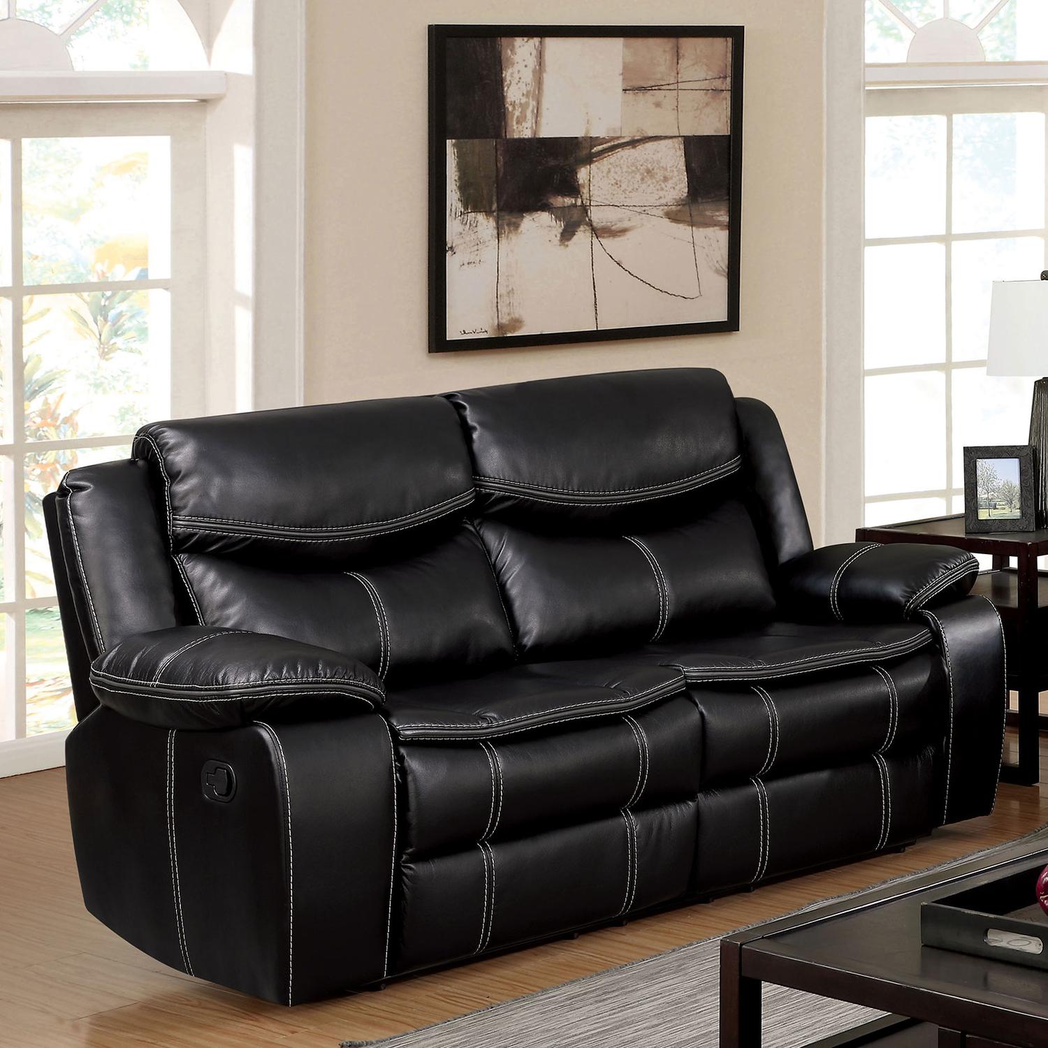

    
Transitional Black Breathable Leatherette Recliner Loveseat Furniture of America CM6981-LV Pollux
