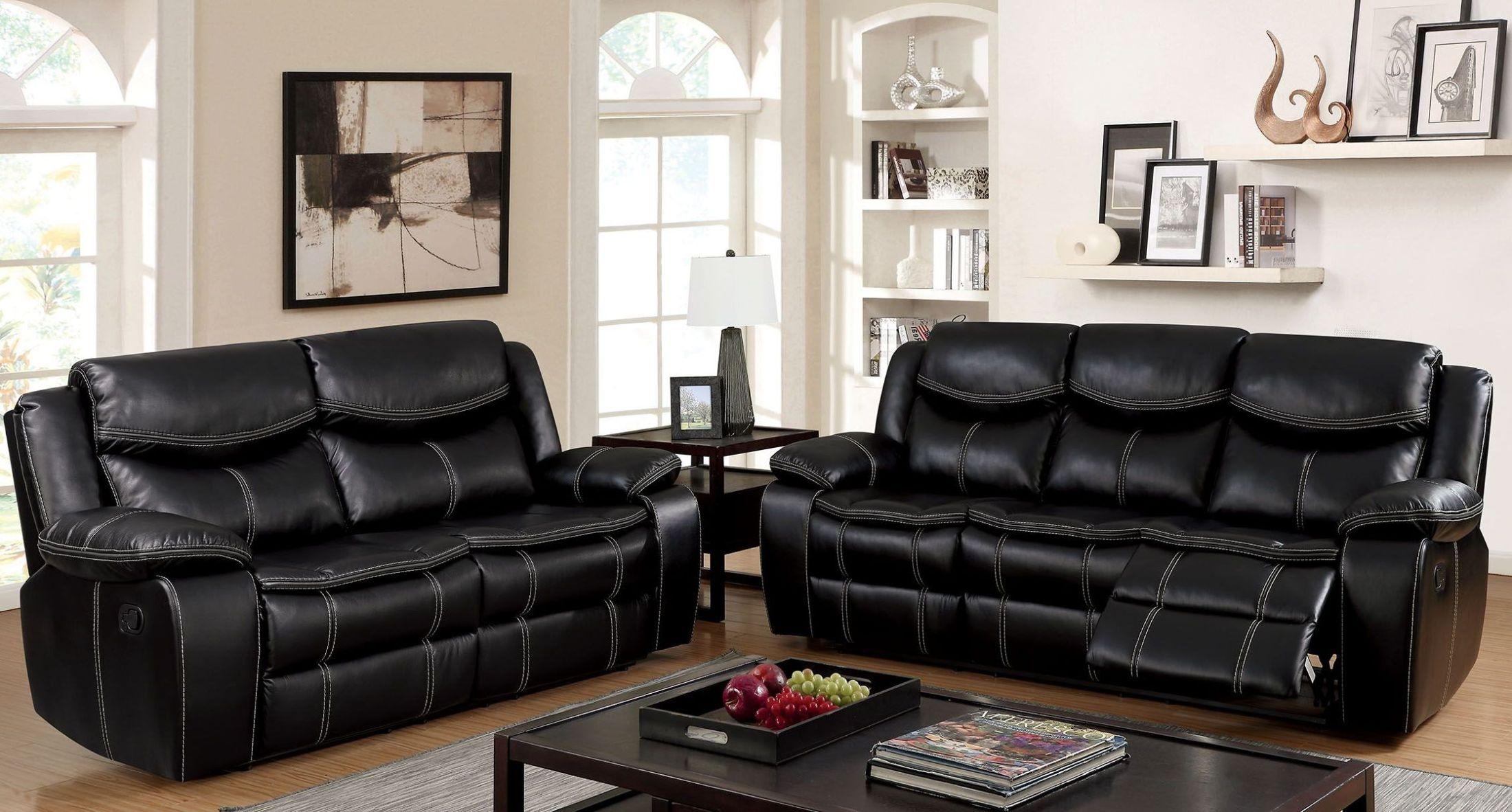 

    
Transitional Black Breathable Leatherette Recliner Loveseat Furniture of America CM6981-LV Pollux
