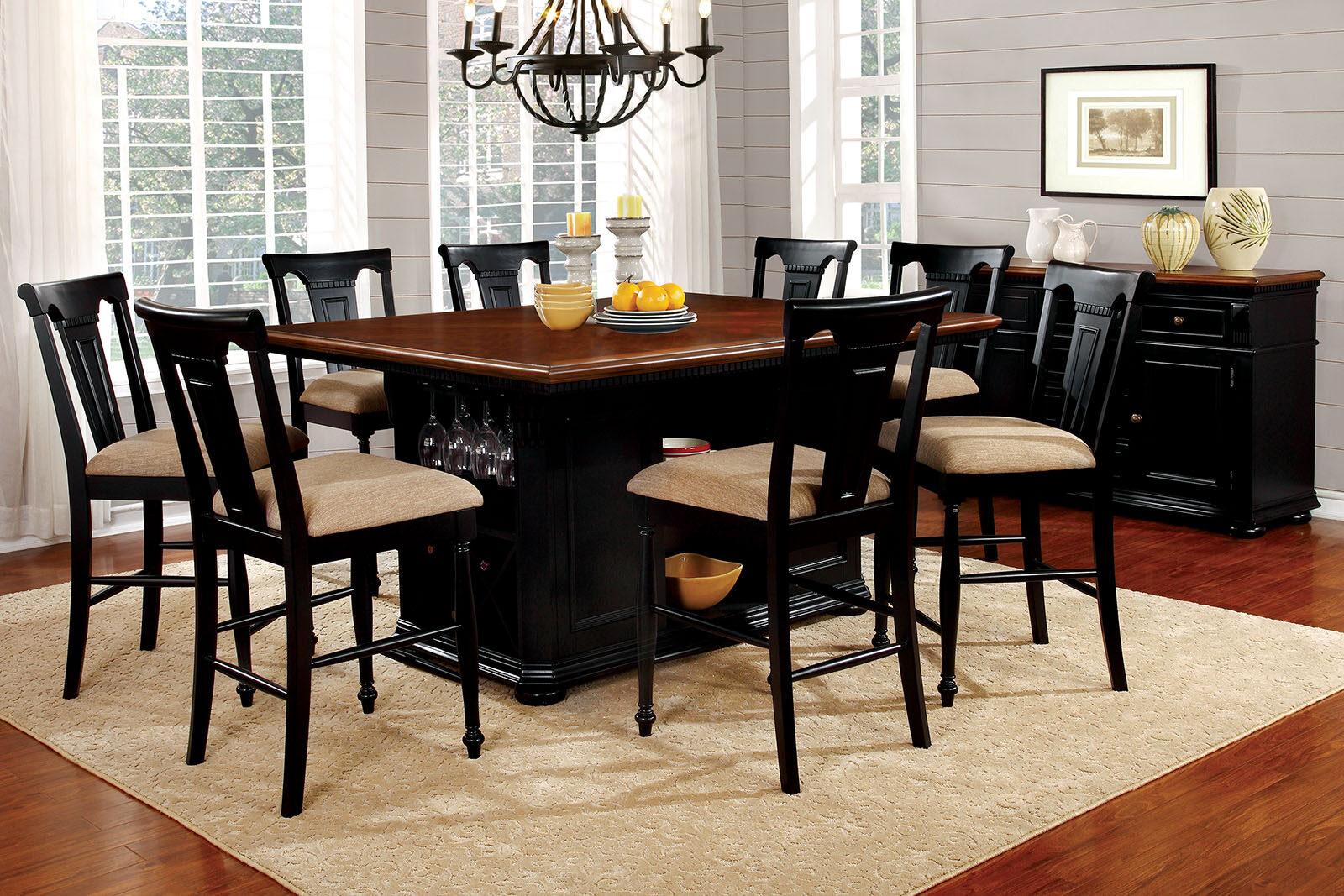

    
Transitional Black & Cherry Solid Wood Counter Dining Set 10pcs Furniture of America Sabrina
