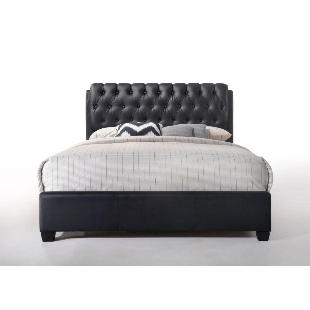 Traditional Panel Bed Ireland II Queen Bed 14350Q-Q 14350Q-Q in Black PU