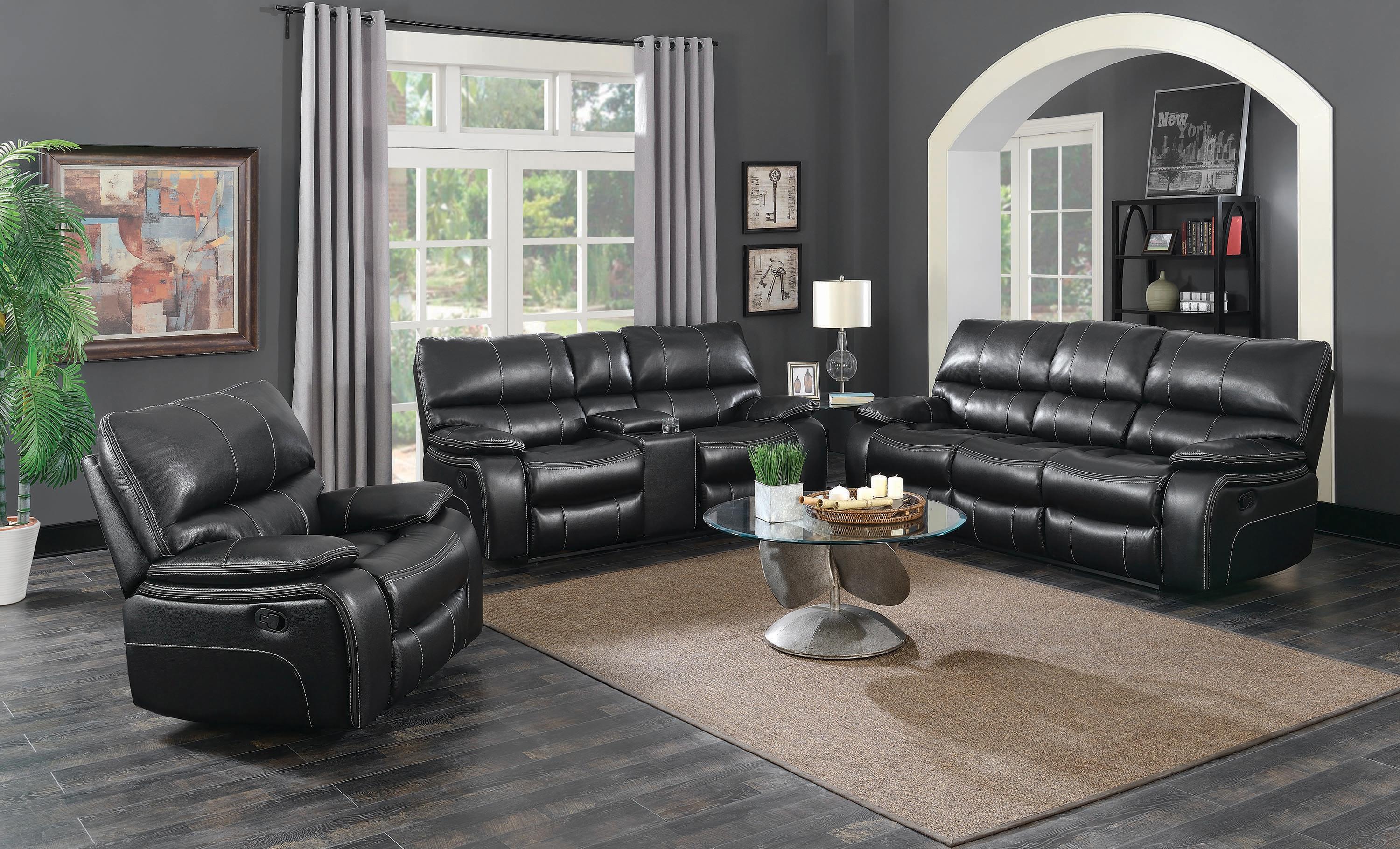 

    
 Order  Modern Black Faux Leather Motion Sofa Coaster 601934 Willemse
