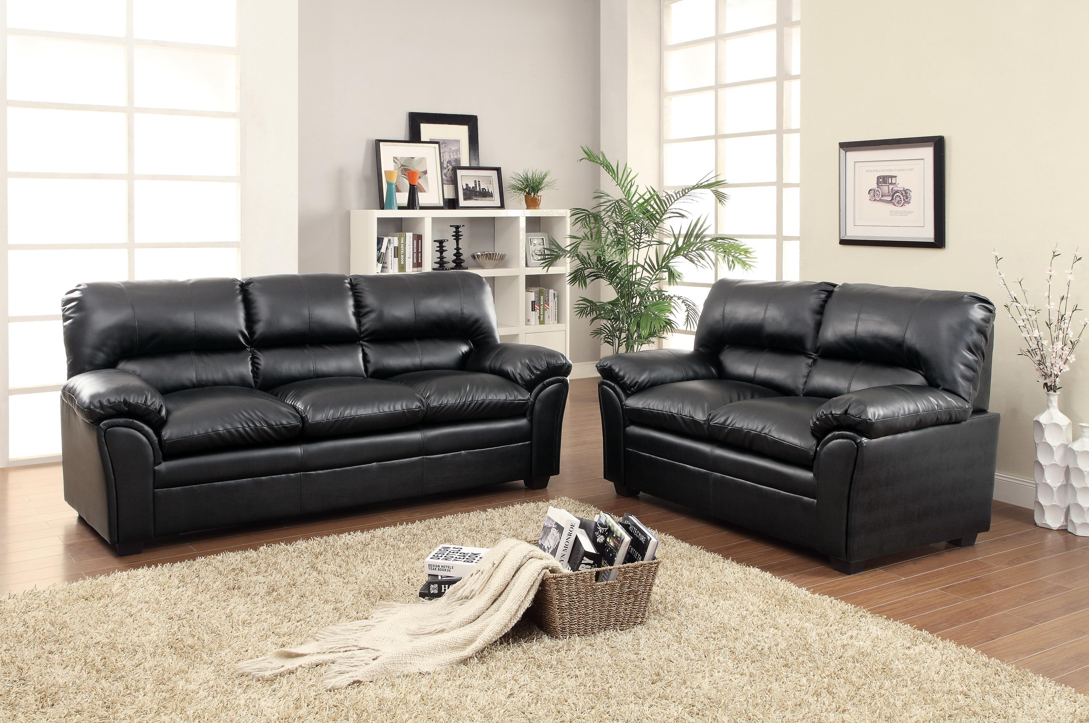 Transitional Living Room Set 8511BK-2PC Talon 8511BK-2PC in Black Faux Leather