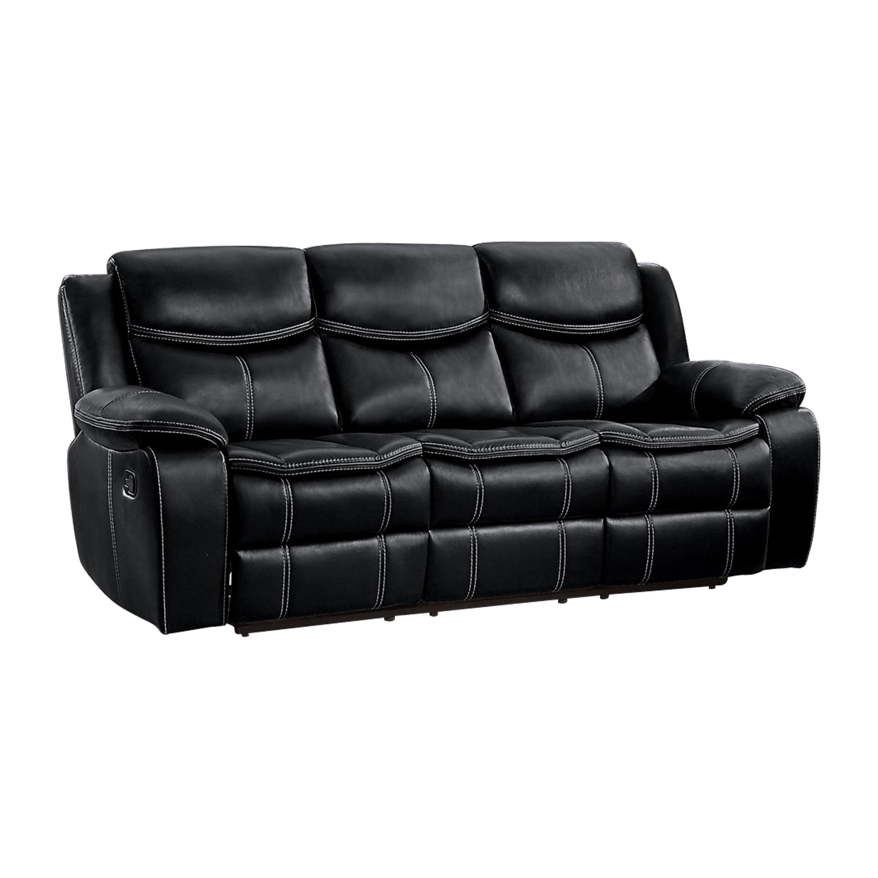 

    
Transitional Black Faux Leather Reclining Sofa Homelegance 8230BLK-3 Bastrop
