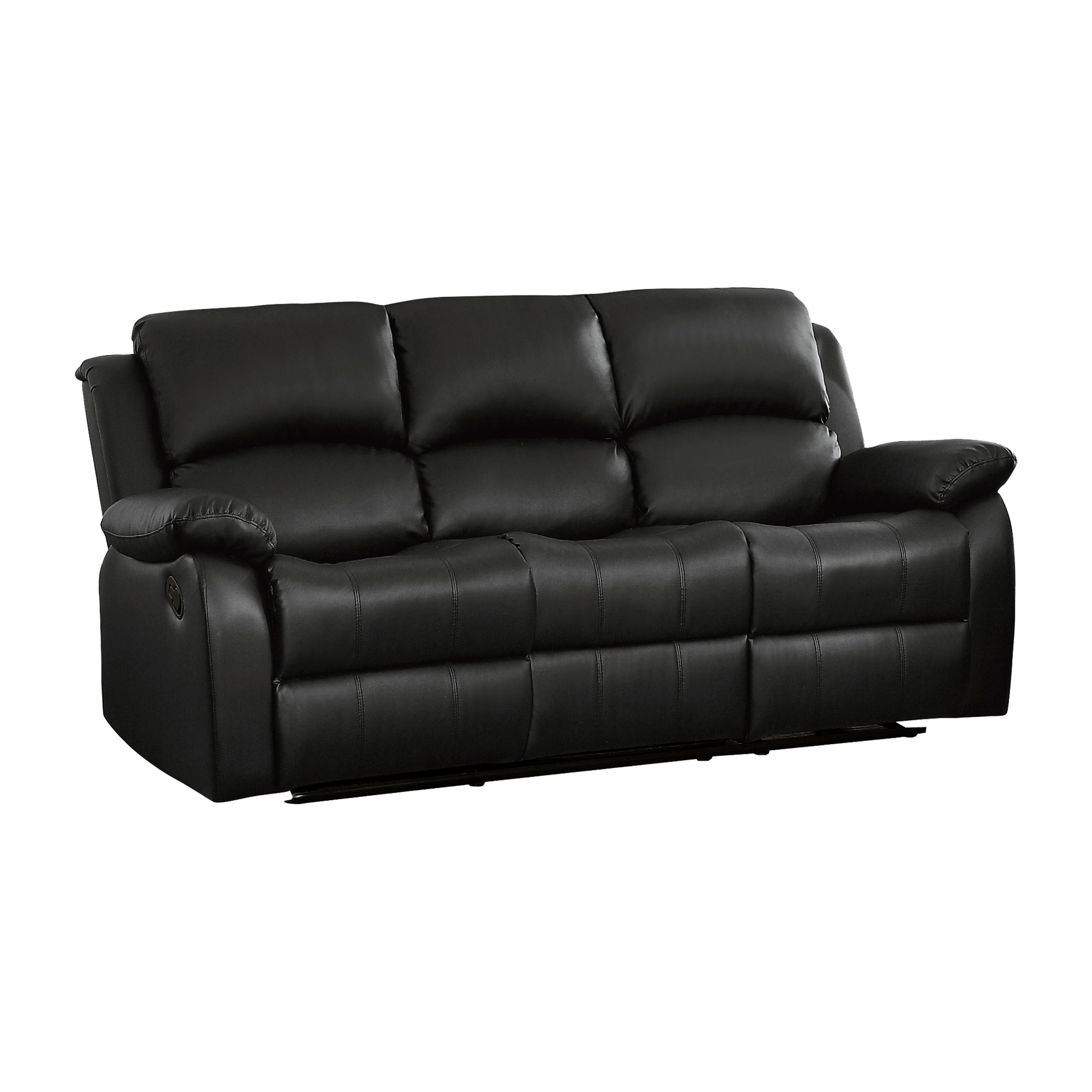 

    
Transitional Black Faux Leather Reclining Sofa Homelegance 9928BLK-3 Clarkdale
