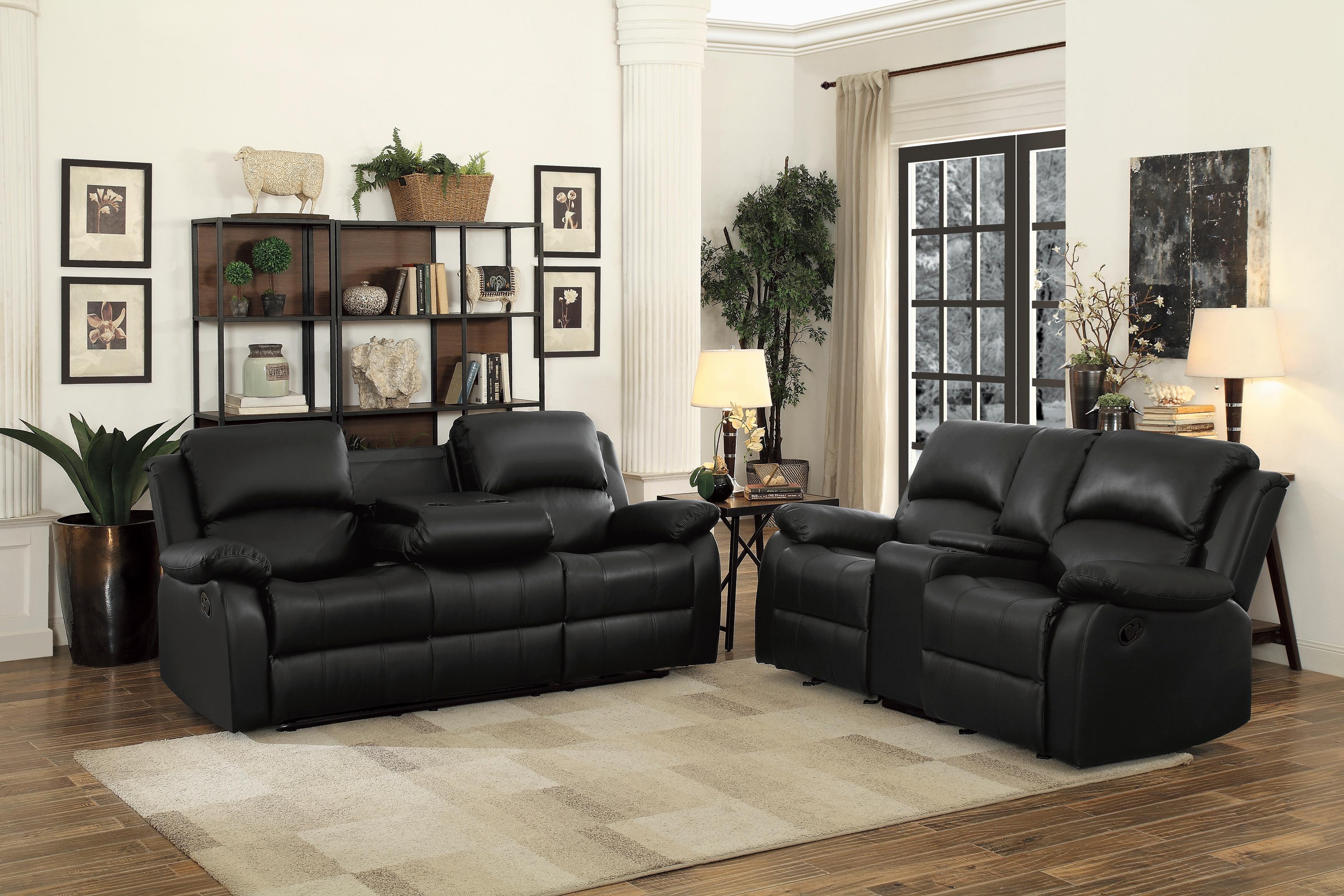 

    
Transitional Black Faux Leather Reclining Sofa Set 2pcs Homelegance 9928BLK Clarkdale
