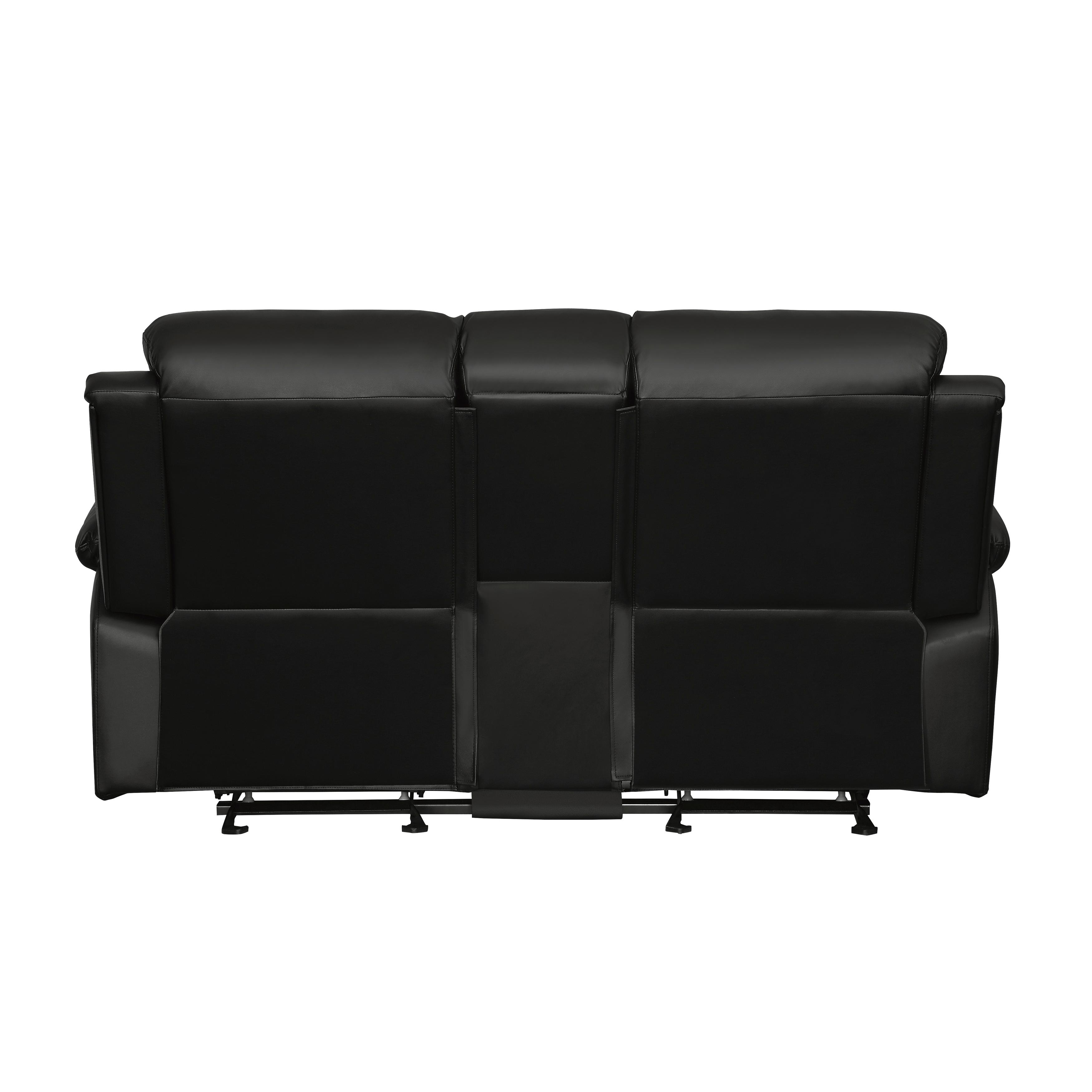 

    
 Order  Transitional Black Faux Leather Reclining Sofa Set 3pcs Homelegance 9928BLK Clarkdale
