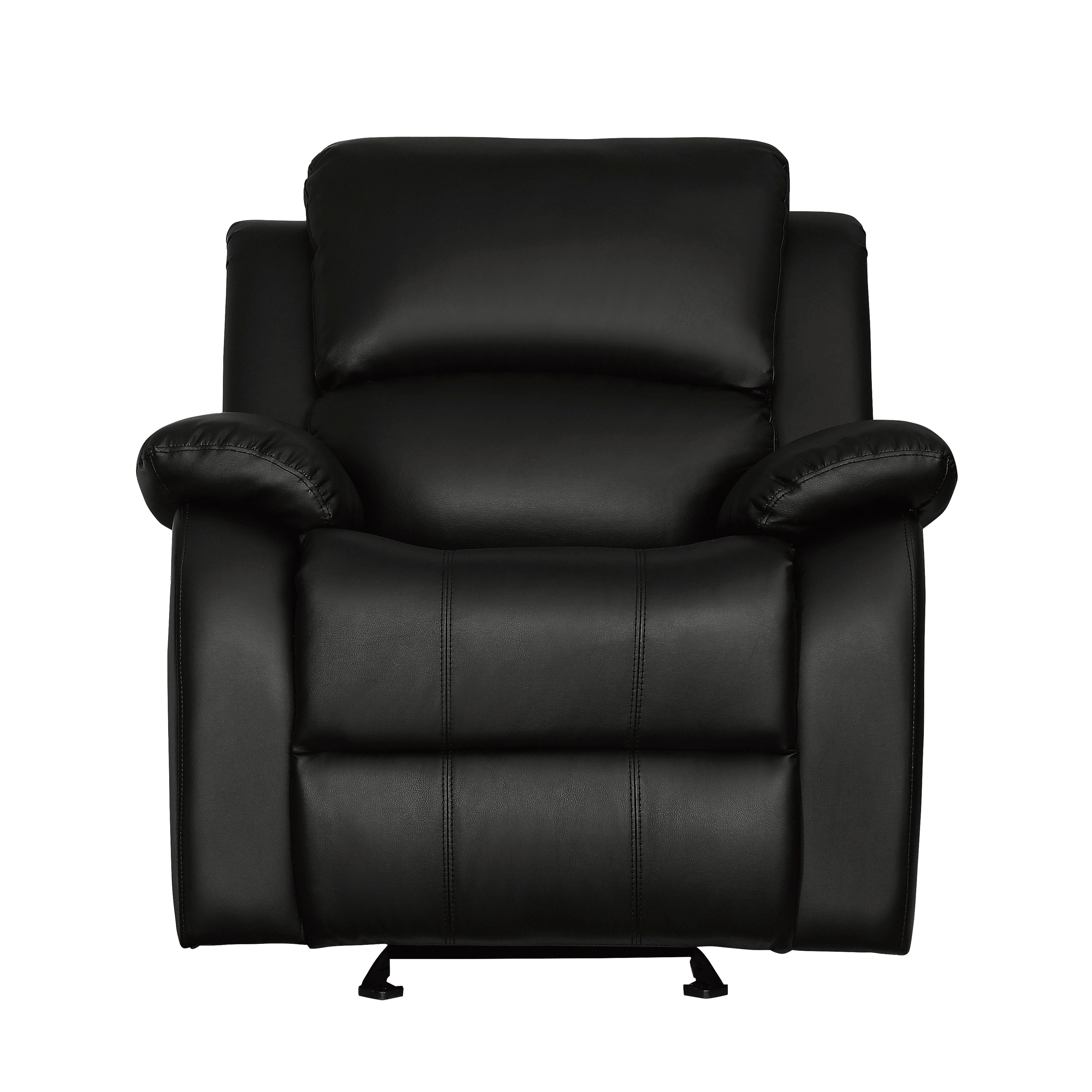 

    
 Shop  Transitional Black Faux Leather Reclining Sofa Set 3pcs Homelegance 9928BLK Clarkdale
