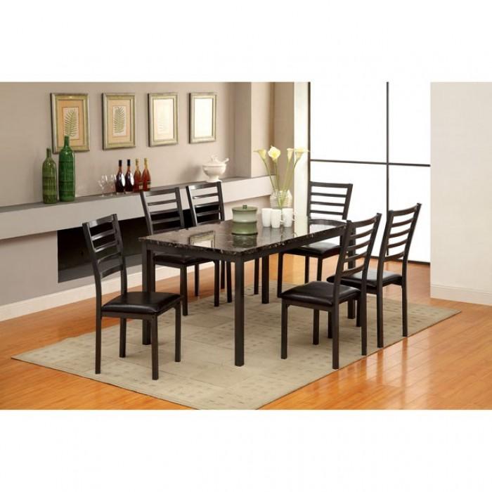 

    
Transitional Black Faux Marble Dining Table ”60 Set 5pcs Furniture of America Colman

