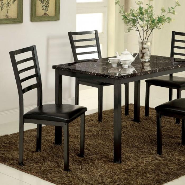 

    
Transitional Black Faux Marble Dining Table ”48 Set 5pcs Furniture of America Colman
