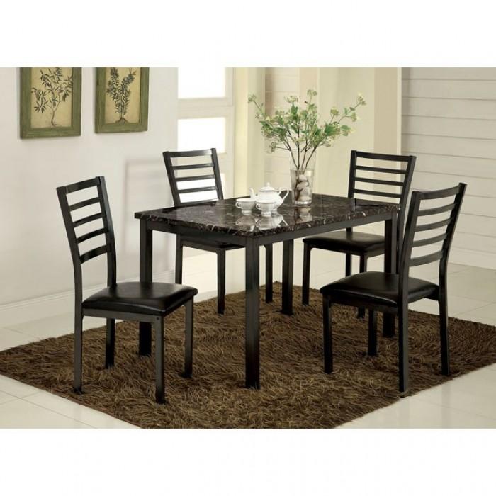 

    
Transitional Black Faux Marble Dining Table ”48 Set 5pcs Furniture of America Colman
