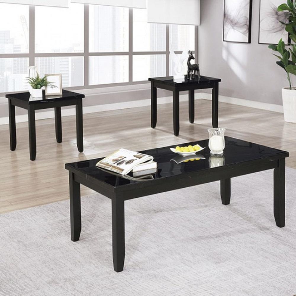 

    
Transitional Black Faux Marble Top Coffee Table Set 3pcs Furniture of America CM4544BK-3PK Adina
