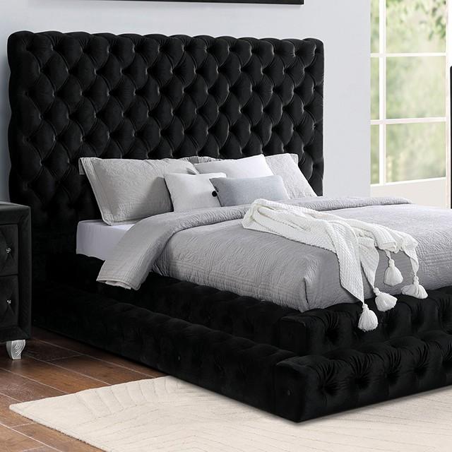 

    
Transitional Black Flannelette CAL Bed Furniture of America CM7227BK Stefania
