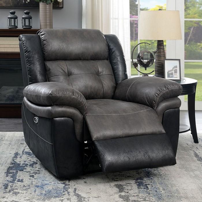 

    
Transitional Black & Gray Fabric-like Vinyl Recliner Chair Furniture of America CM6217GY-CH Brookdale
