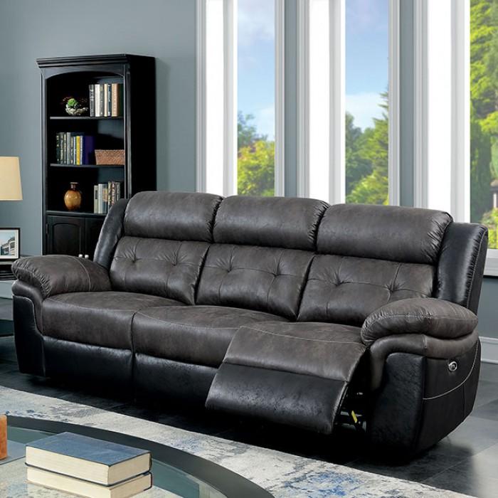 Transitional Recliner Sofa CM6217GY-SF Brookdale CM6217GY-SF in Gray, Black Fabric