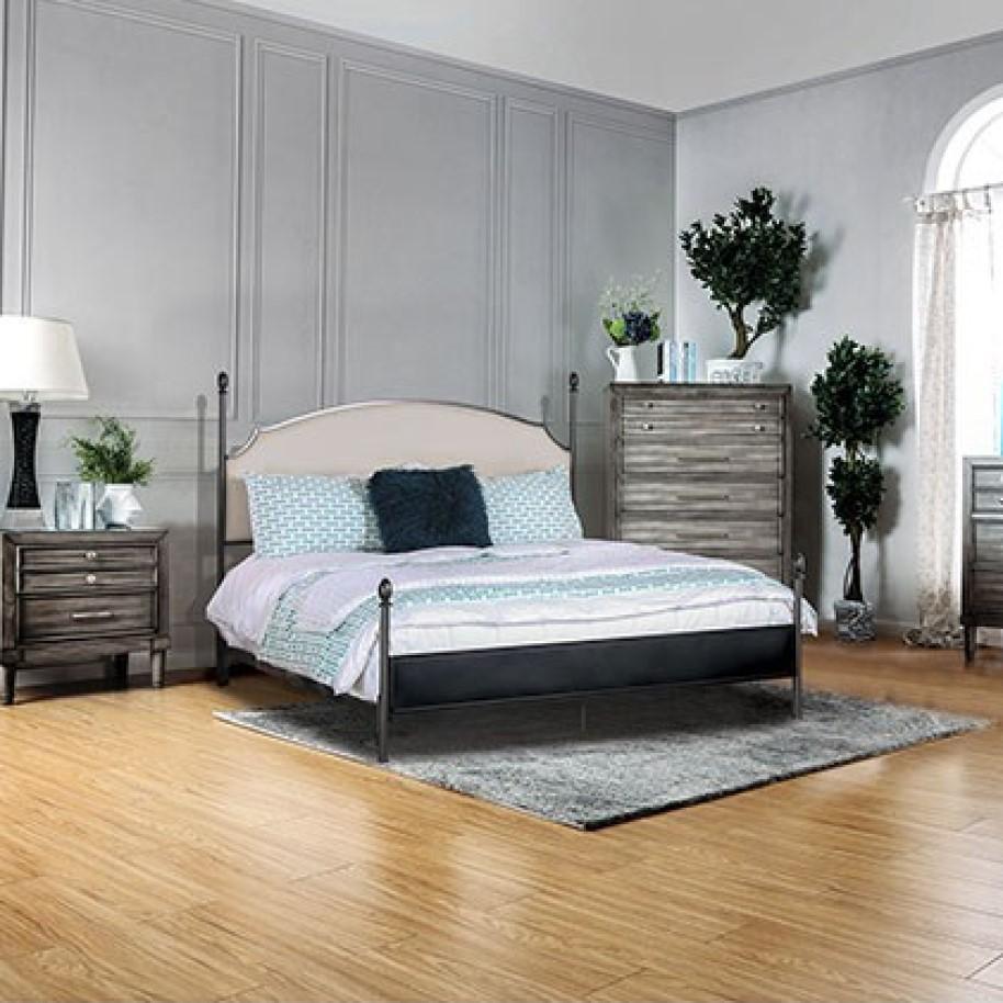 

    
Transitional Black/Gray Metal California King Panel Bedroom Set 6PCS Furniture of America Sinead CM7420-СK-6PCS
