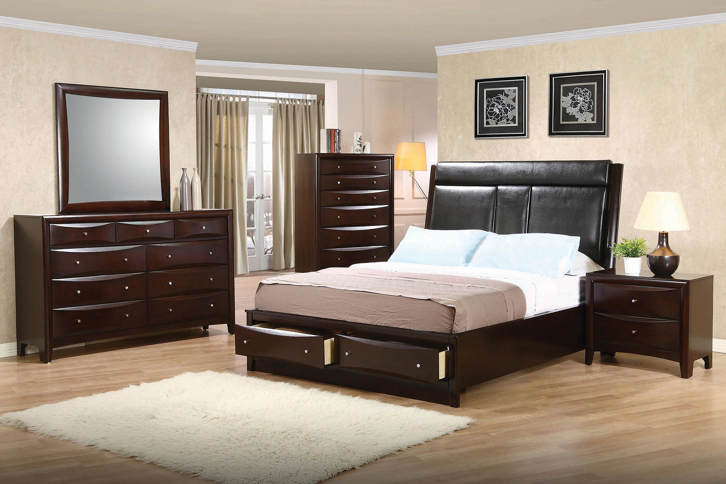 Transitional Storage Bed Phoenix 200419KW in Black Leather