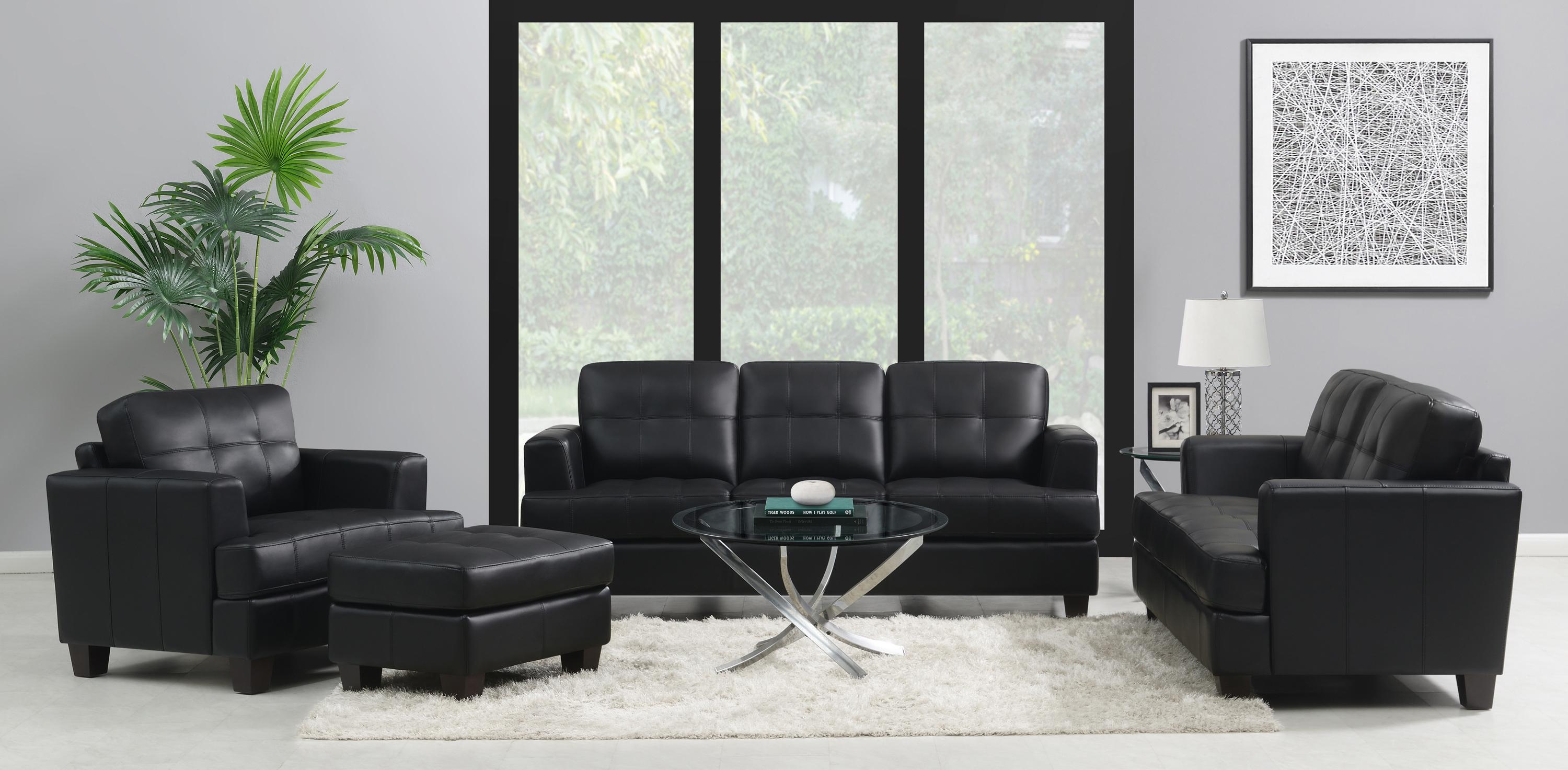 Transitional Living Room Set 501681-S2 Samuel 501681-S2 in Black Leatherette