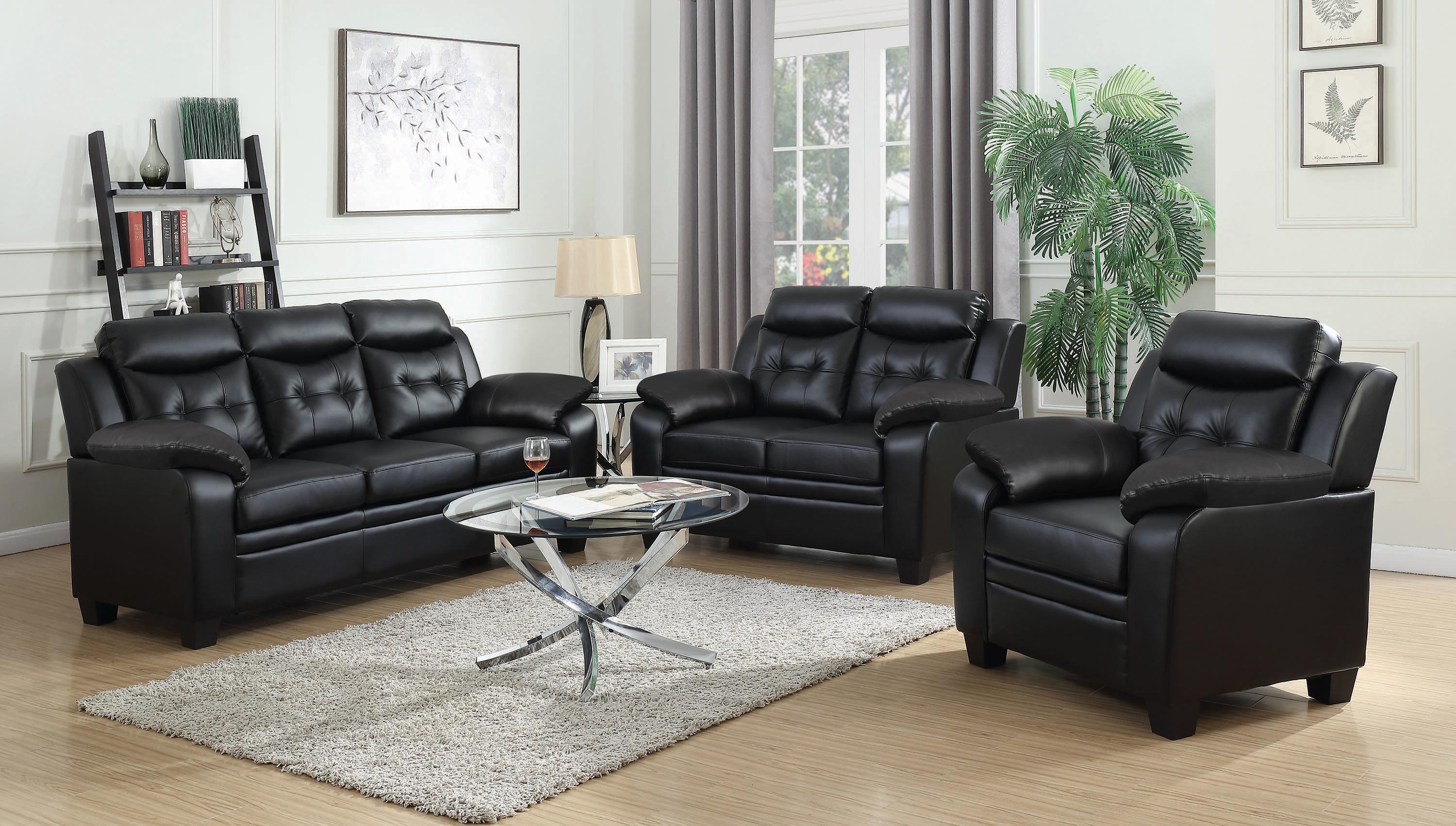 

    
Transitional Black Leatherette Living Room Set 3pcs Coaster 506551-S3 Finley
