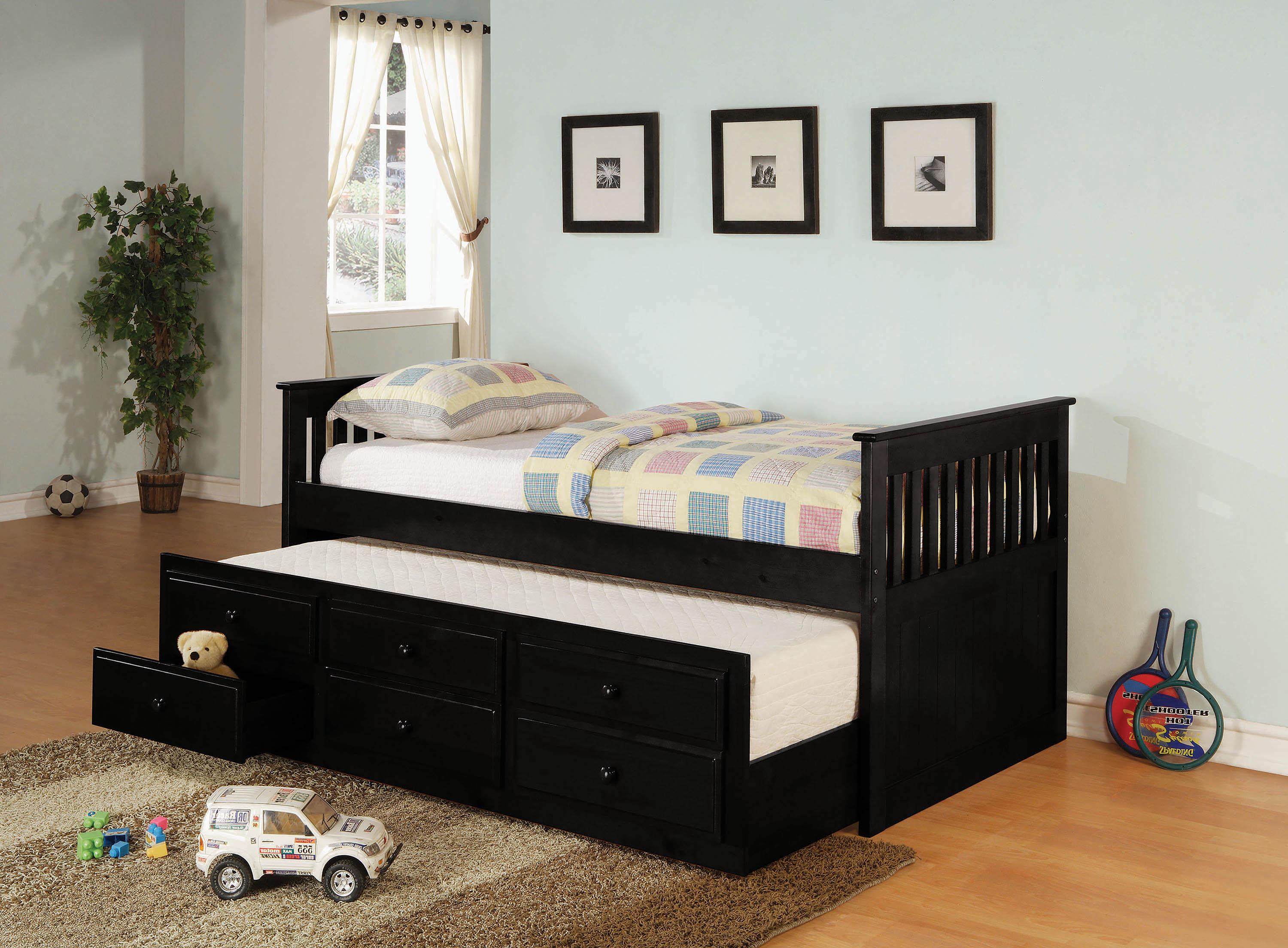 

    
Transitional Black Pine Twin Captain's Daybed w/Storage Trundle Coaster 300104
