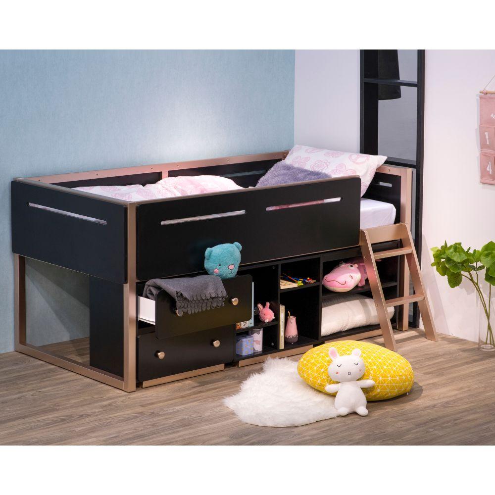 

    
Acme Furniture Prescott Loft Bed Rose/Black 37670-4pcs
