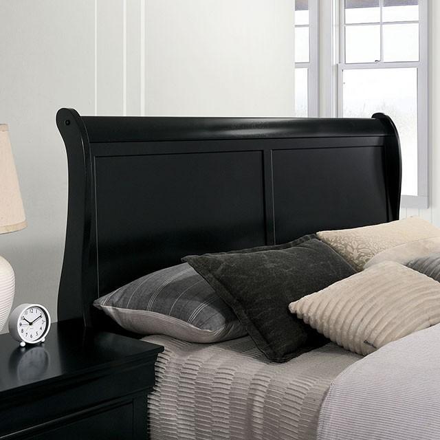 

    
Transitional Black Solid Wood CAL Bedroom Set 3pcs Furniture of America CM7966BK Louis Philippe
