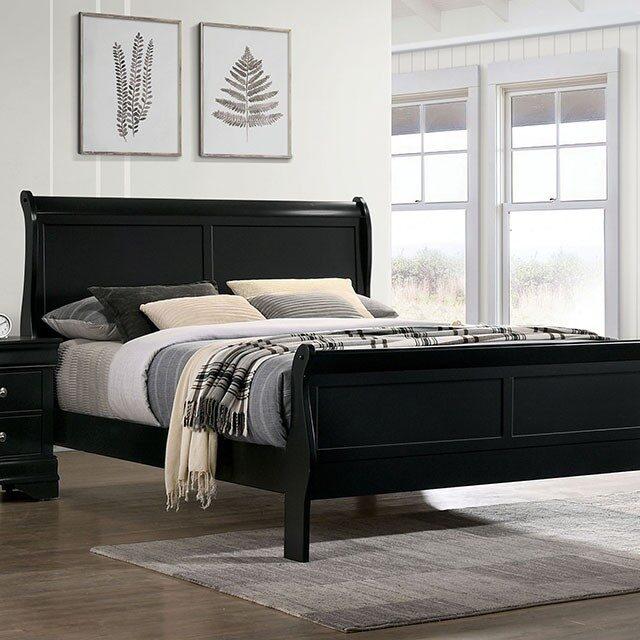 

    
Transitional Black Solid Wood CAL Bedroom Set 5pcs Furniture of America CM7966BK Louis Philippe
