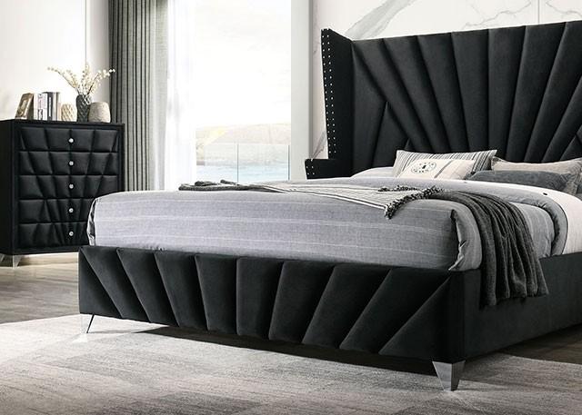 

                    
Furniture of America CM7164BK-CK-6PC Carissa Platform Bedroom Set Black Fabric Purchase 
