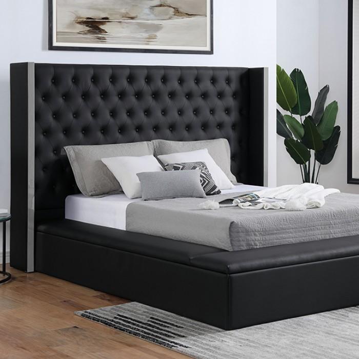 

    
Transitional Black Solid Wood California King Platform Bed Furniture of America Eudora FOA7223BK-CK
