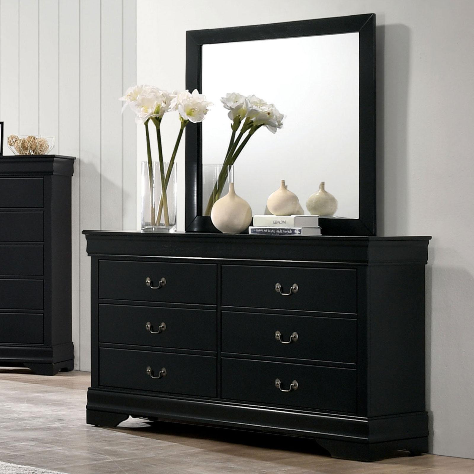 

    
Transitional Black Solid Wood Dresser w/Mirror Furniture of America CM7966BK-D Louis Philippe
