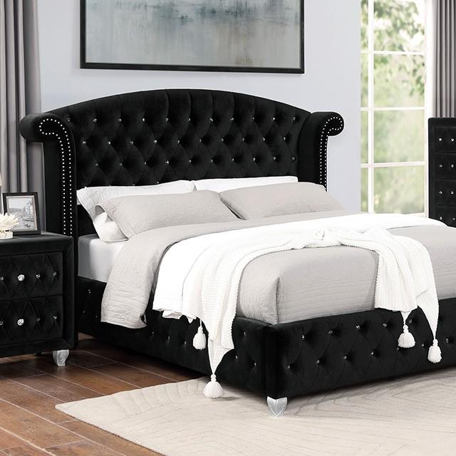 

    
Transitional Black Solid Wood King Bedroom Set 5pcs Furniture of America CM7130BK Zohar
