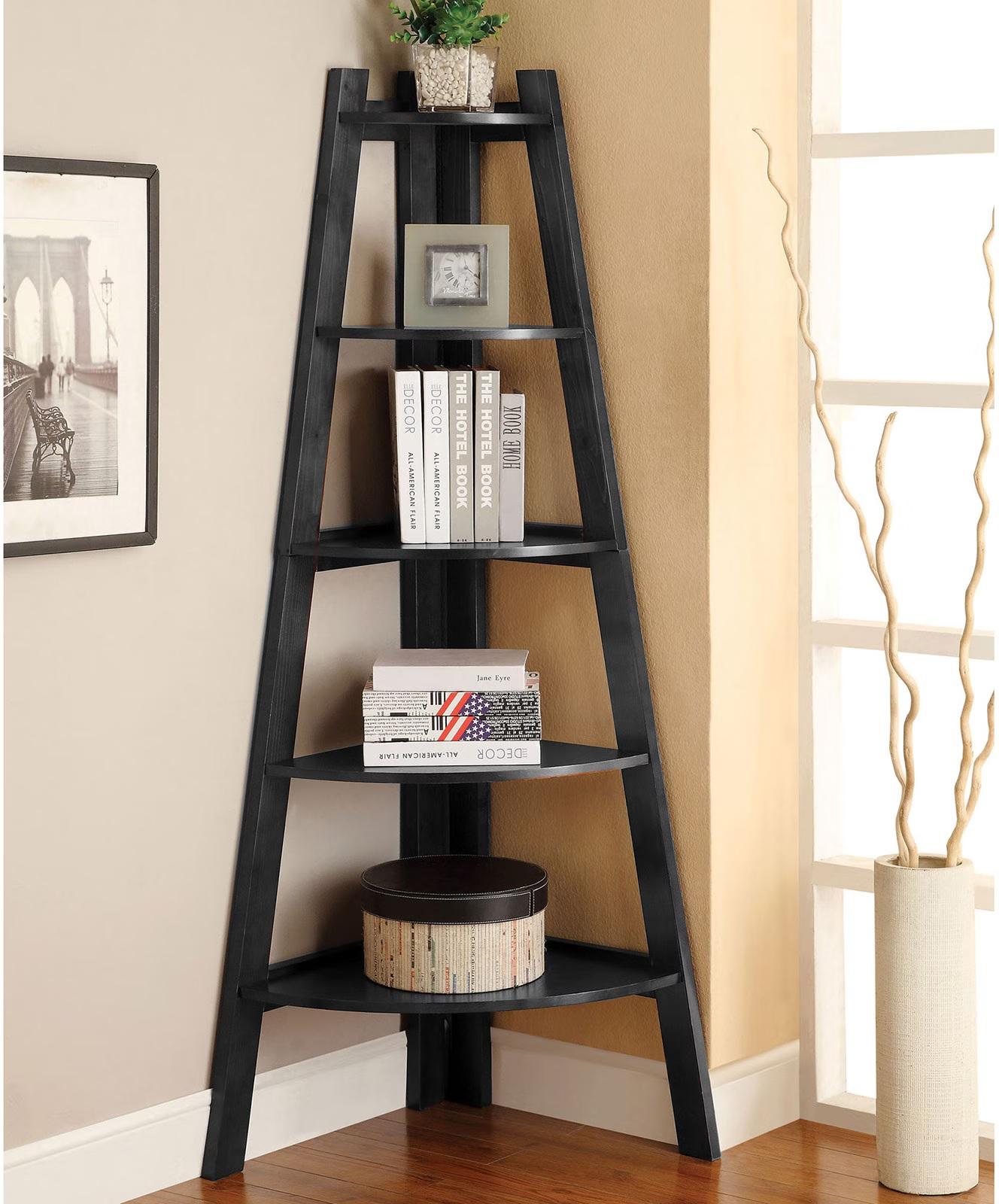 

    
Transitional Black Solid Wood Ladder Shelf Furniture of America CM-AC6214BK Lyss
