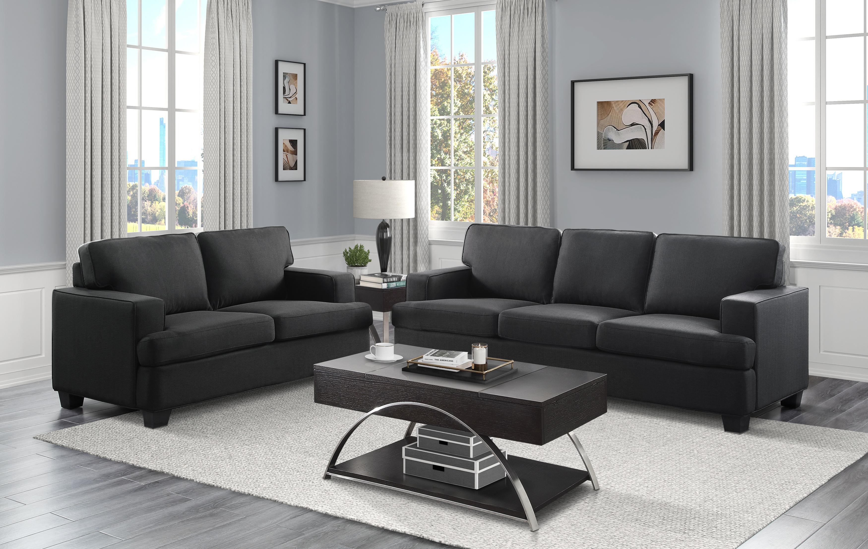 

    
Transitional Black Solid Wood Living Room Set 2pcs Homelegance 9327BK Elmont

