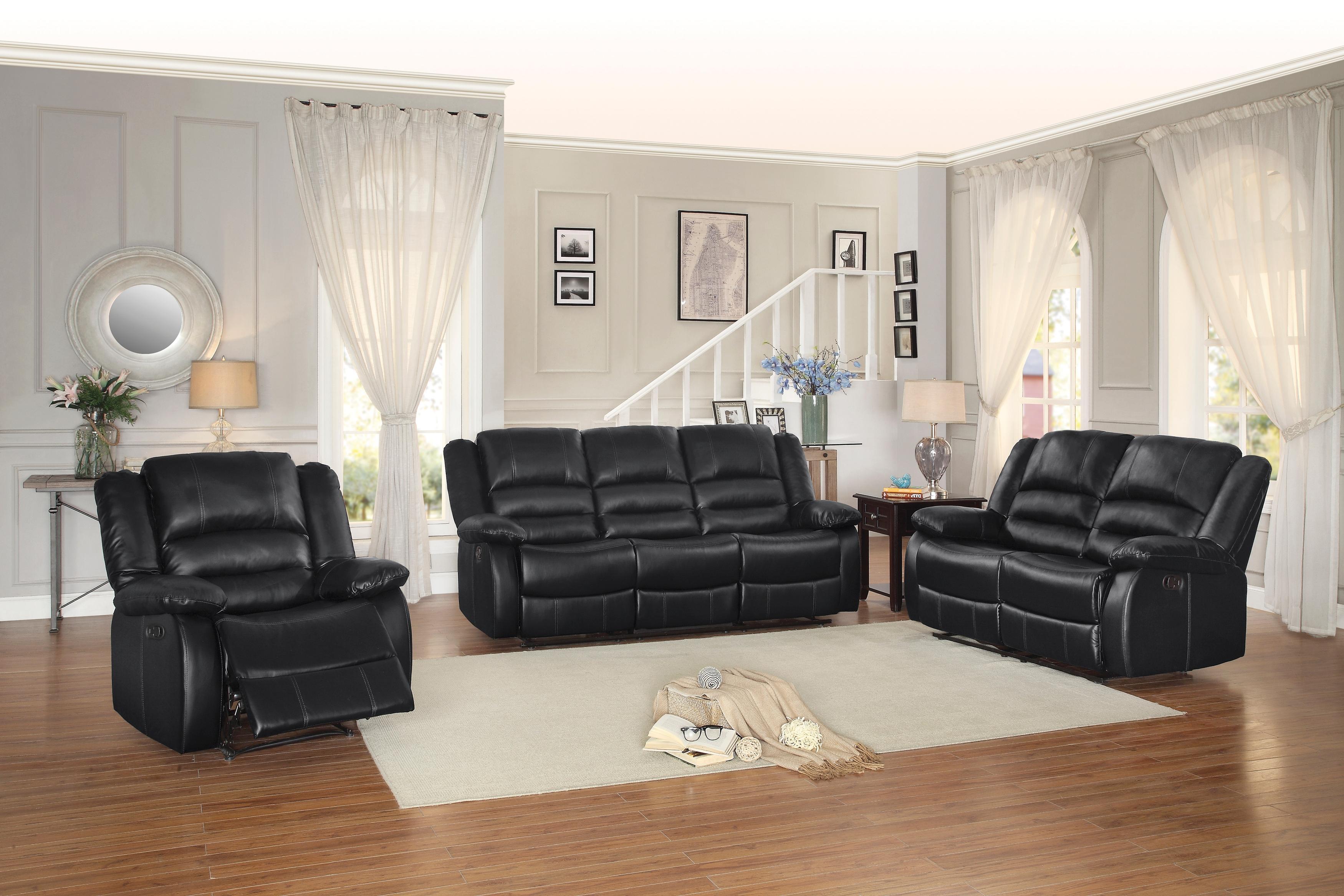 

    
Transitional Black Solid Wood Recliner Sofa Set 3PCS Homelegance Jarita 8329BLK-3-3PCS
