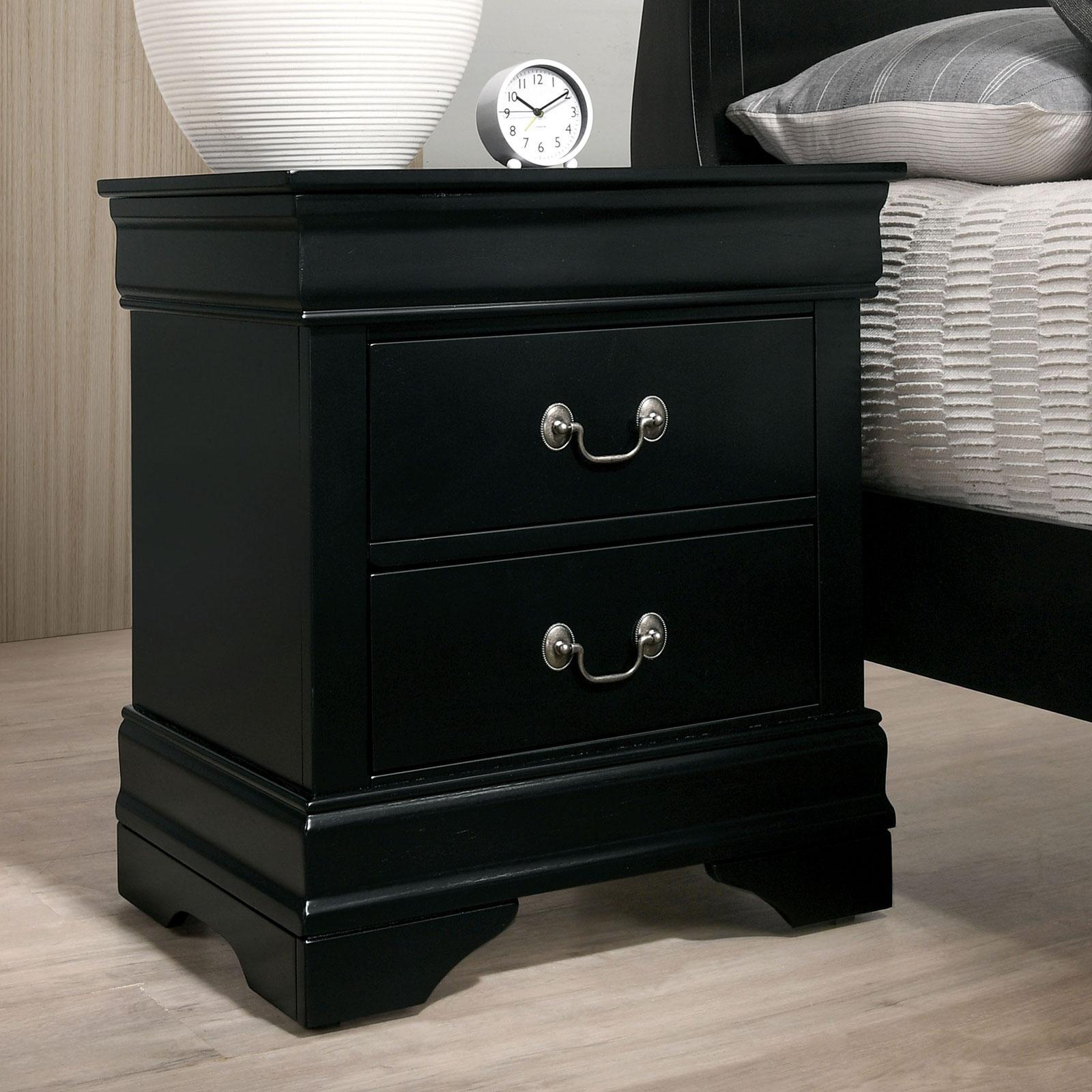 

    
Transitional Black Solid Wood Nightstand Furniture of America CM7966BK-N Louis Philippe
