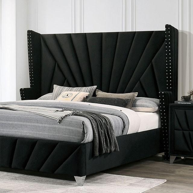 

    
Transitional Black Solid Wood Queen Bedroom Set 3pcs Furniture of America CM7164BK Carissa

