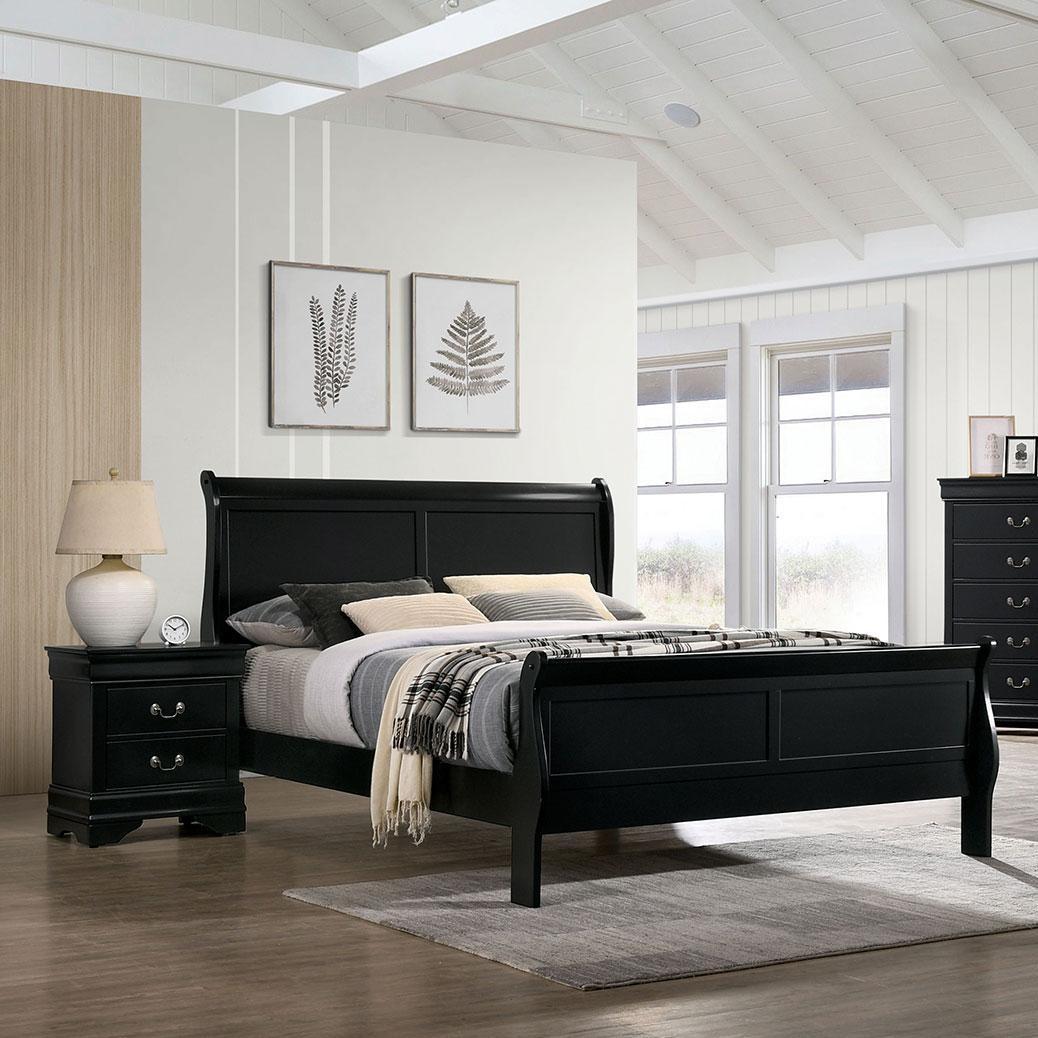 

    
Transitional Black Solid Wood Queen Bedroom Set 3pcs Furniture of America CM7966BK Louis Philippe
