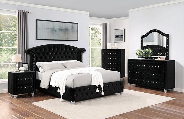 

    
Transitional Black Solid Wood Queen Bedroom Set 6pcs Furniture of America CM7130BK Zohar
