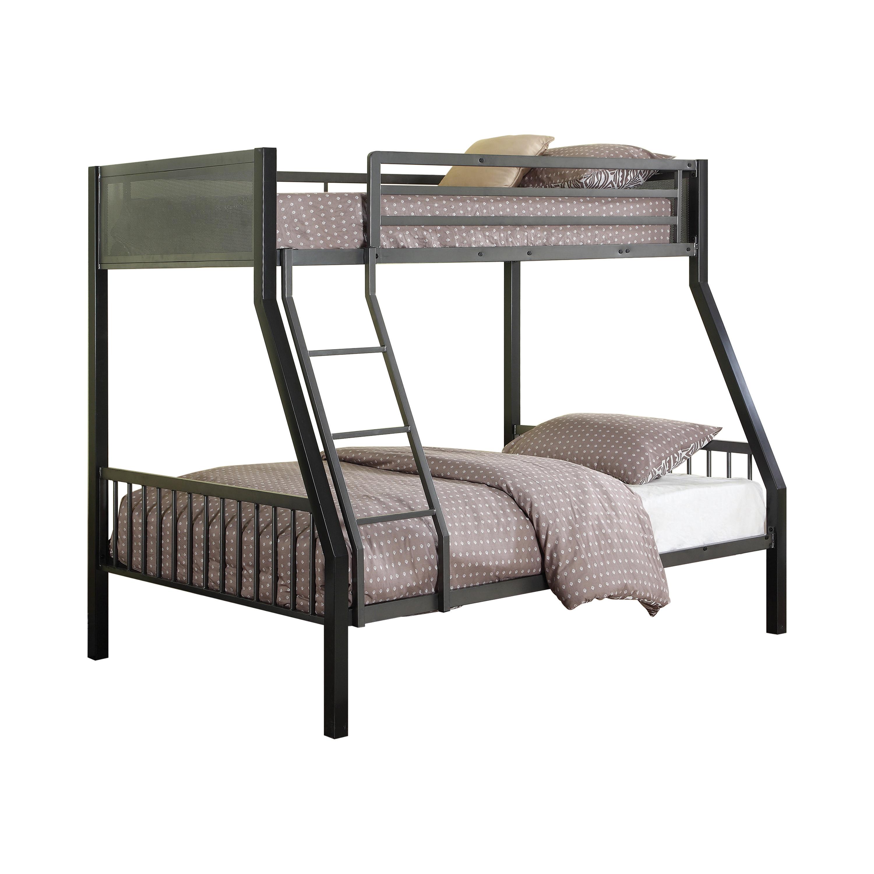 

    
Transitional Black Steel Twin/Full Bunk Bed Coaster 460391 Meyers
