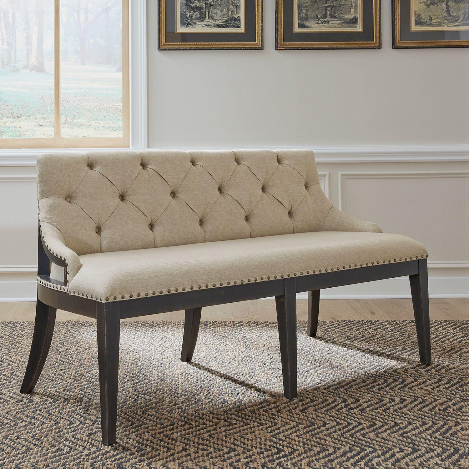 Transitional Dining Bench Americana Farmhouse (615-DR) 615-C6501B-B in Taupe, Black Linen