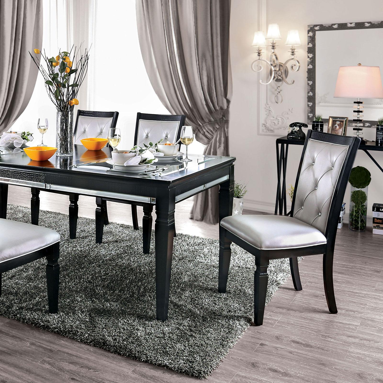 

    
Transitional Black Tempered Glass & Solid Wood Dining Table Set 10pcs Furniture of America Alena
