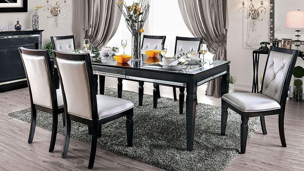 

    
Transitional Black Tempered Glass & Solid Wood Dining Table Set 10pcs Furniture of America Alena
