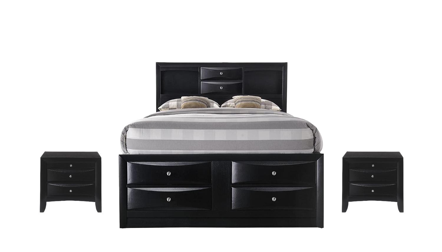 

    
Transitional Black Wood Eastern King 3PCS Bedroom Set w/ Storage by Acme Ireland 21606EK-3pcs
