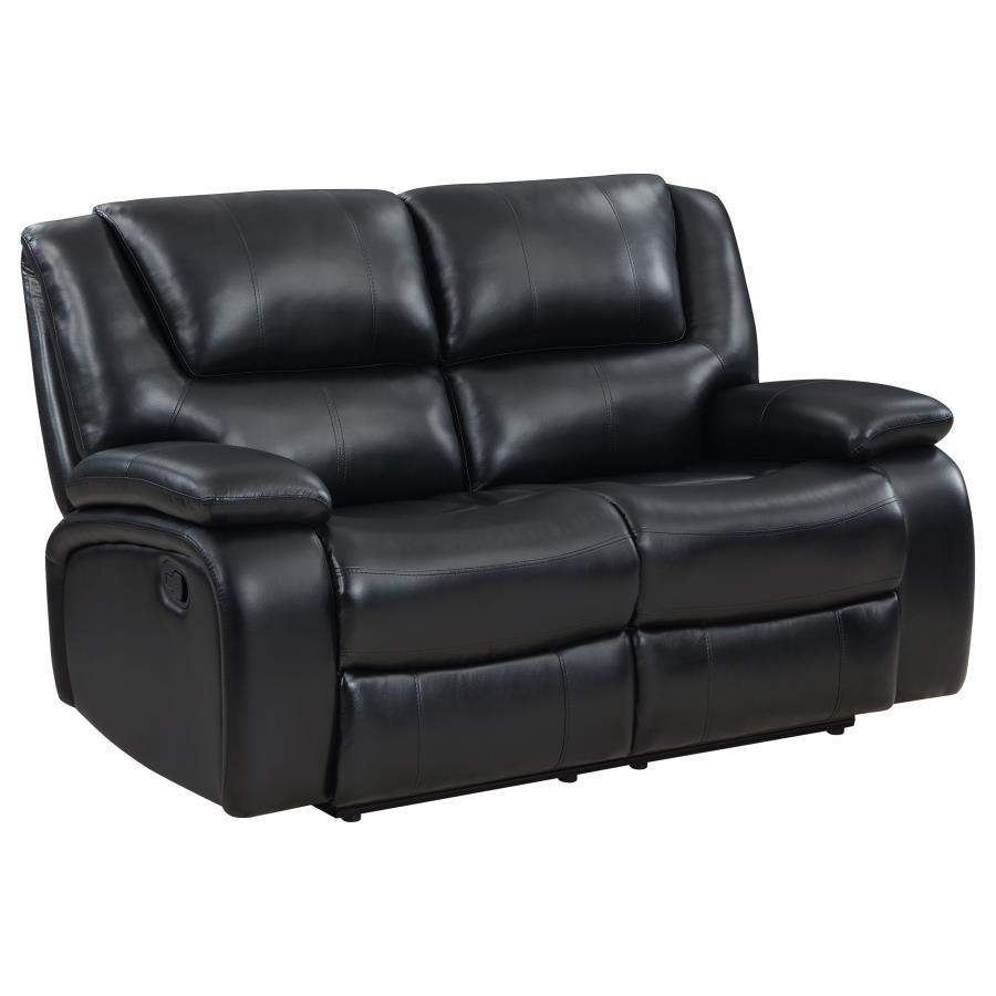 Transitional Reclining Loveseat Camila Motion Reclining Loveseat 610245-L 610245-L in Black Leatherette