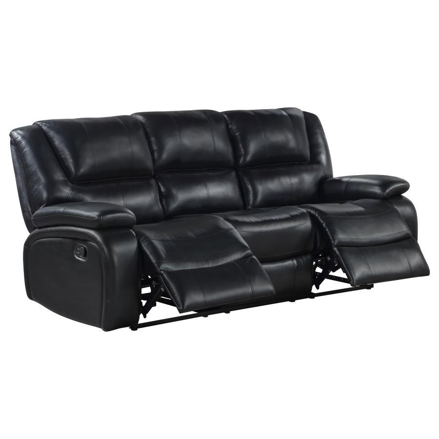 Transitional Reclining Sofa Camila Motion Reclining Sofa 610244-S 610244-S in Black Leatherette