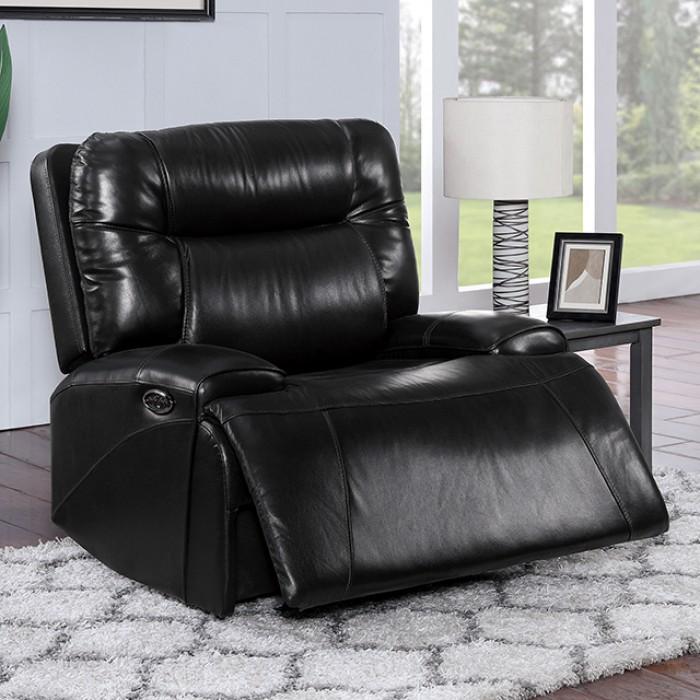 Transitional Power Reclining Chair Basque Power Reclining Chair CM6487BK-CH-PM-C CM6487BK-CH-PM-C in Black Leather