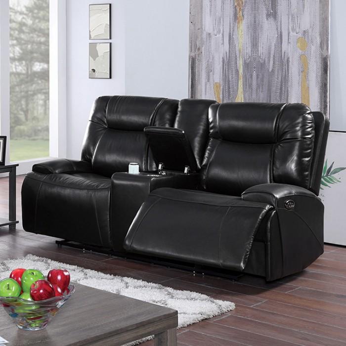 Transitional Power Reclining Loveseat Basque Power Reclining Loveseat CM6487BK-LV-PM-L CM6487BK-LV-PM-L in Black Leather