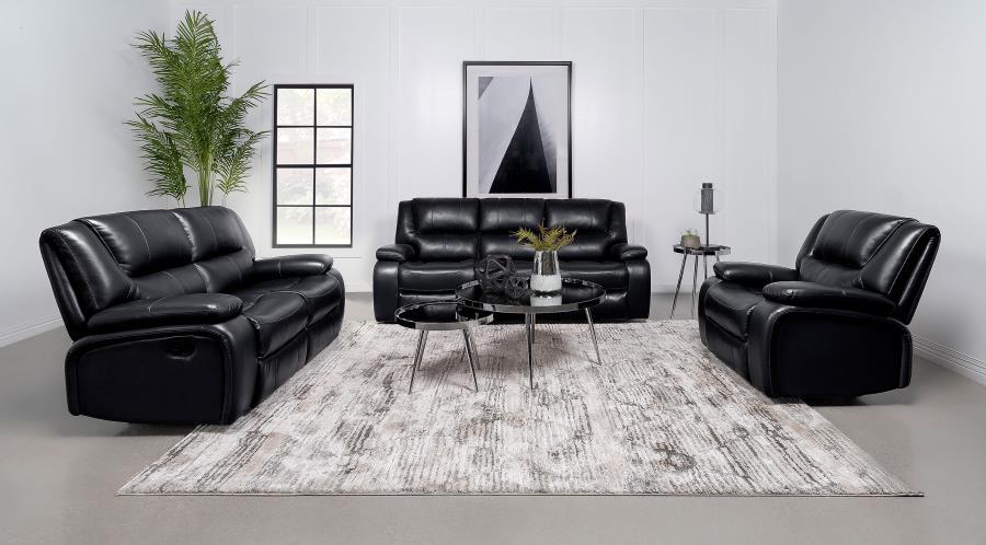 

    
Transitional Black Wood Reclining Living Room Set 3PCS Coaster Camila 610244
